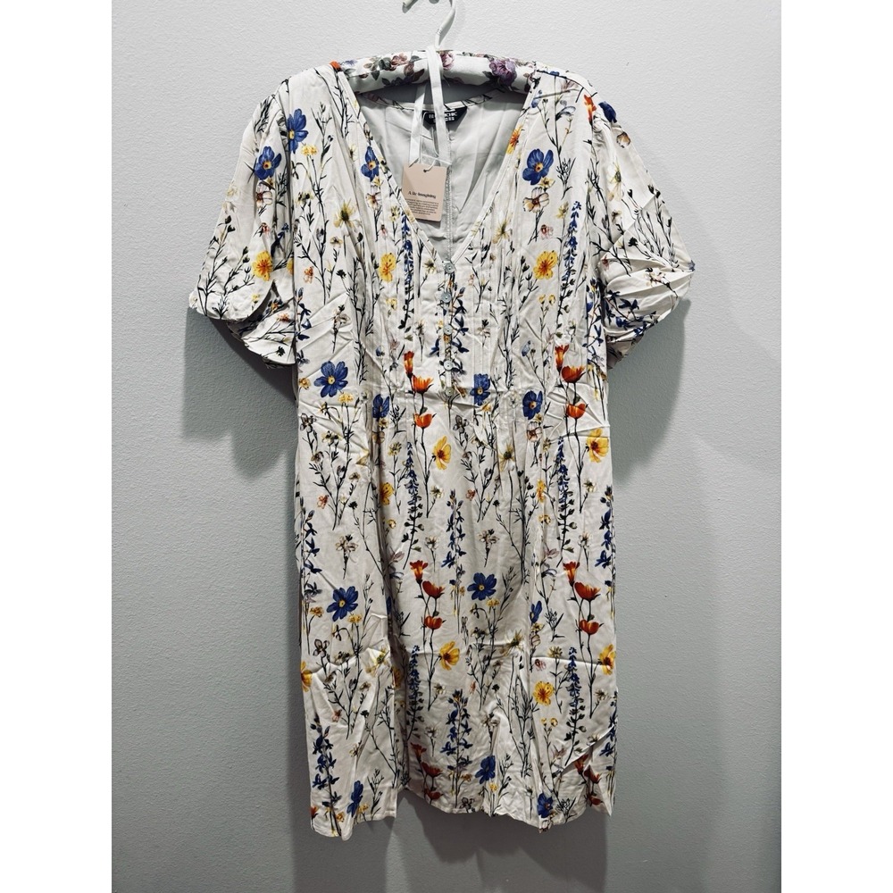 Bloomchic Multicolor Floral Print Dress 22/24 Whimsical Garden Party NEW Pockets